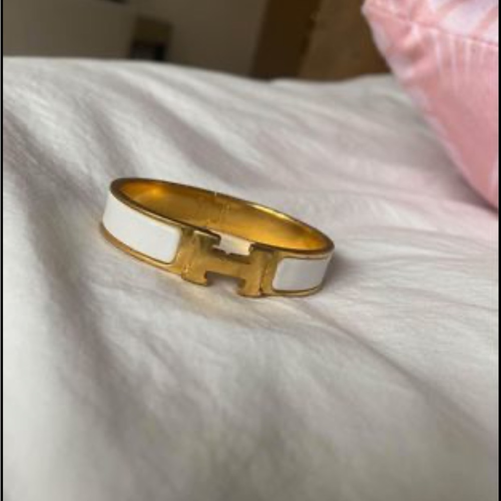 Hermes H Bracelet - white and gold